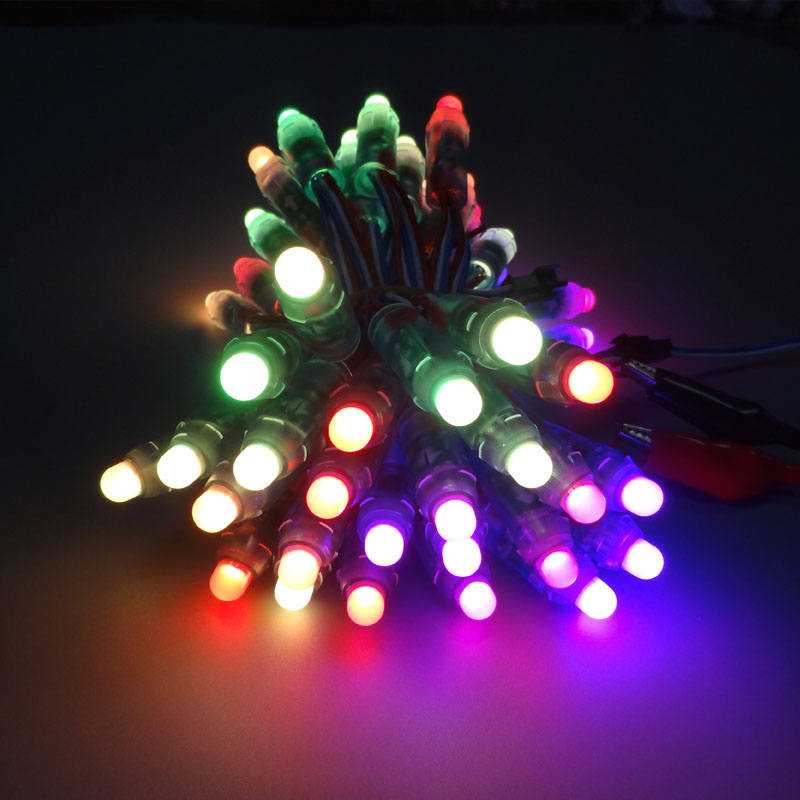 High Quality 18AWG White Cable WS2811 Addressable 12mm RGB Dream Color Pixels LED String Light DC12V Input 50PCS/String IP68